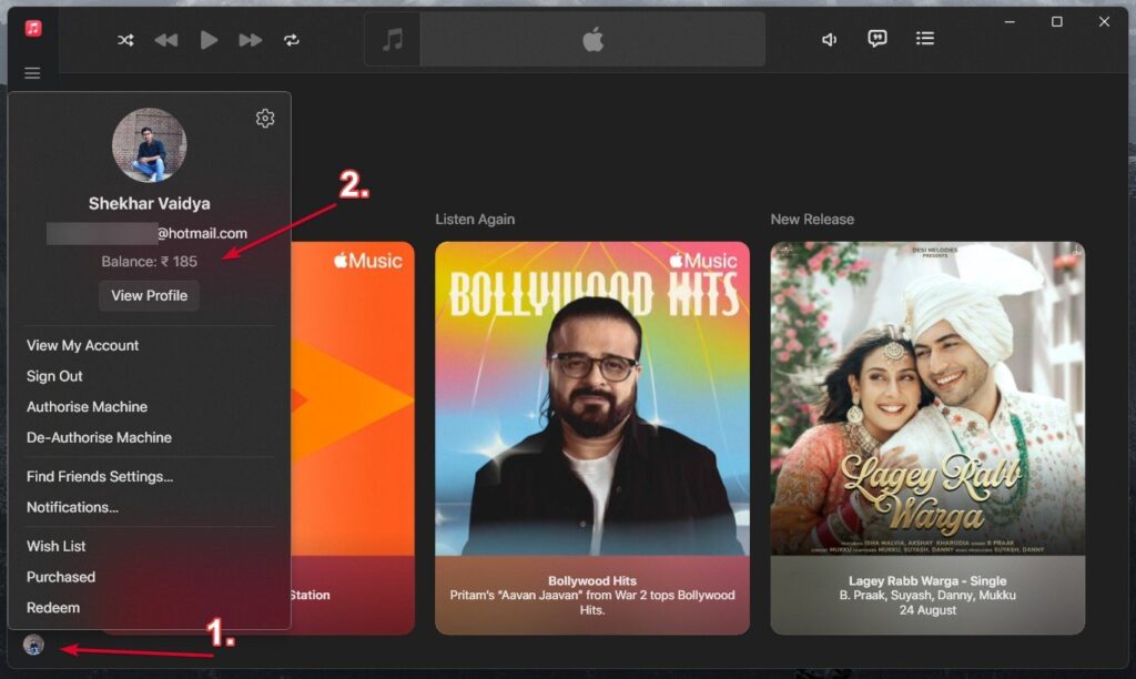 Apple Account Balance in Apple Music App - Apple Gift Card Balance