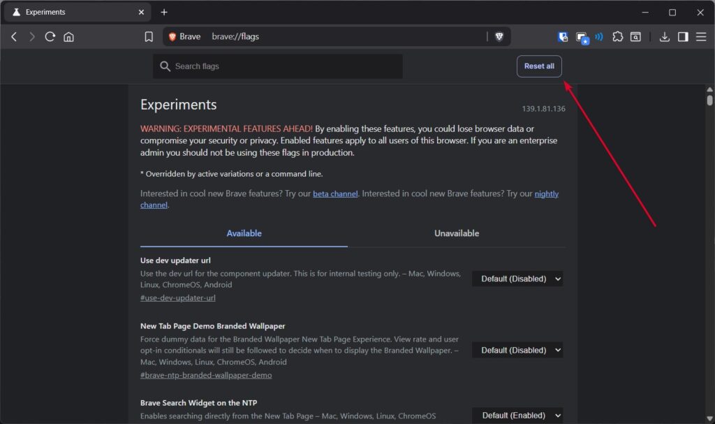 Reset Chrome Flags - 7