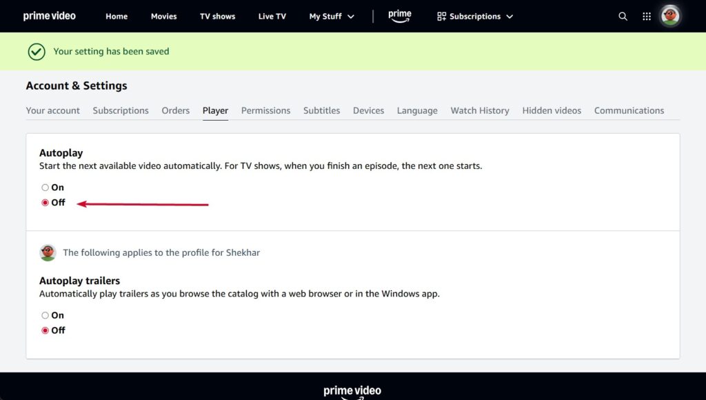 Disable Autoplay on Prime Video - 9