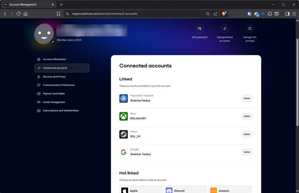 EA Connected Accounts - 3