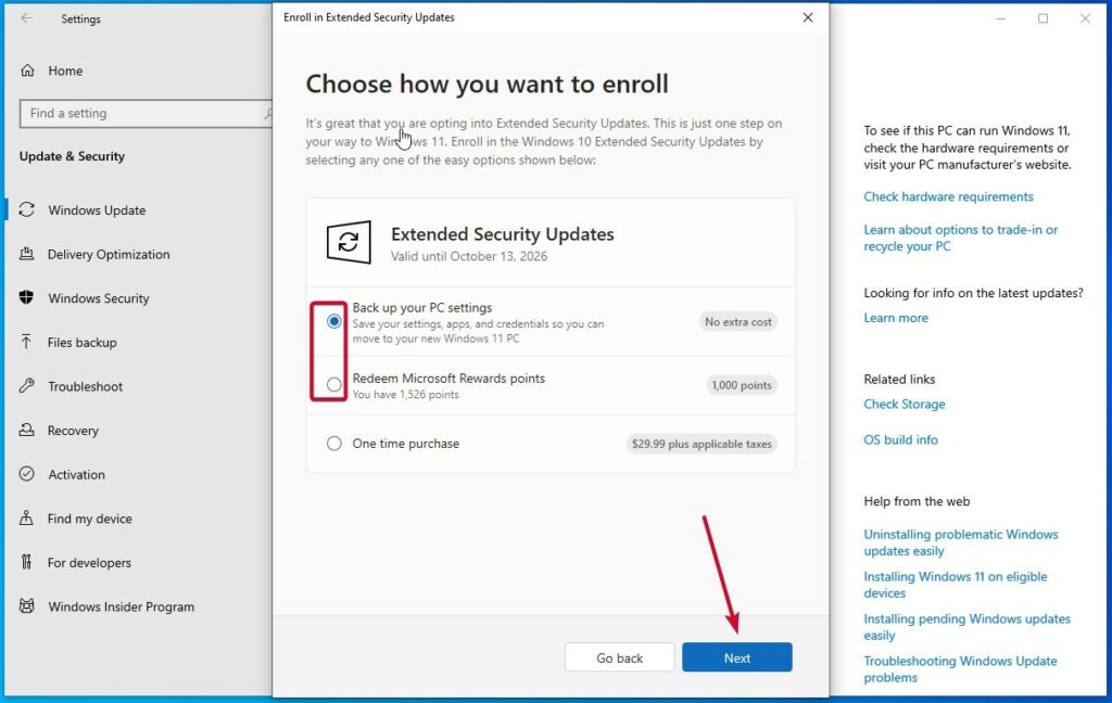 Extended Security Updates Options - 8