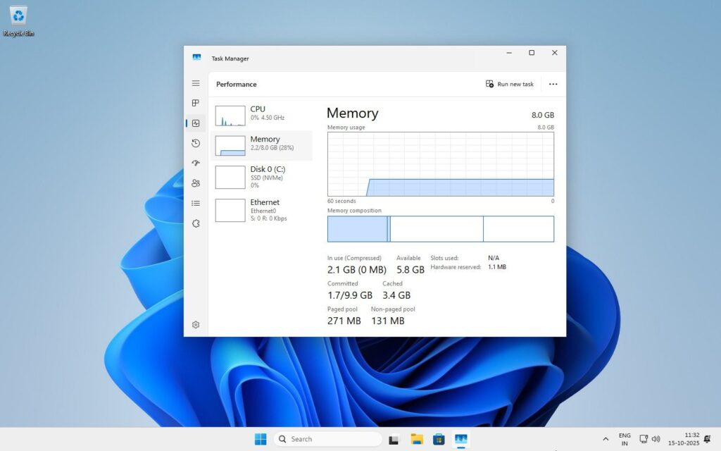 Tiny11 25H2 System Usage - 2