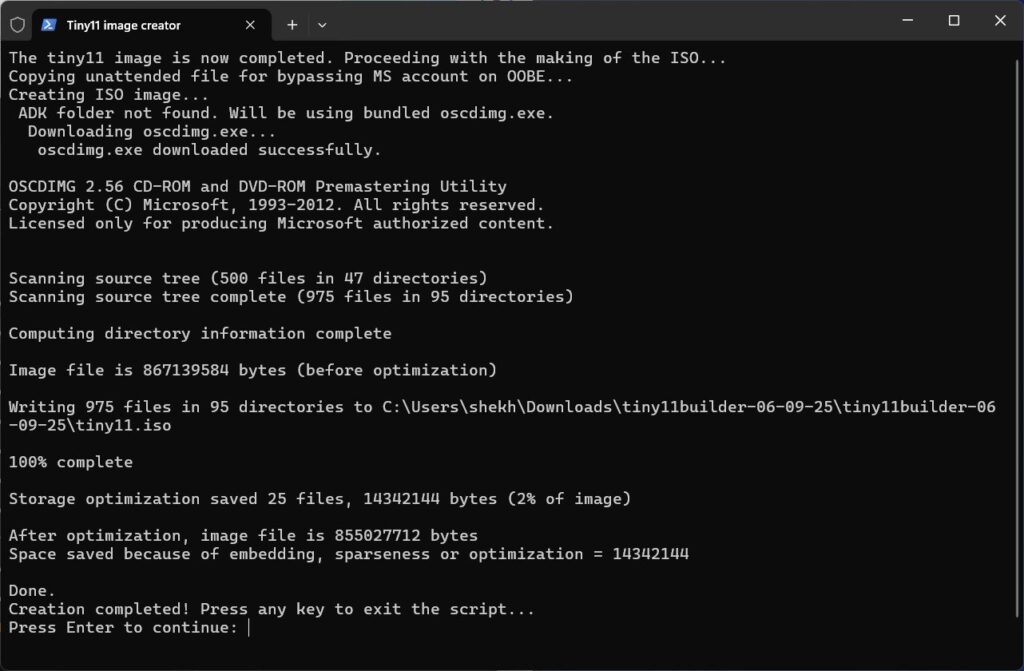 Tiny11 Process Completion - 15