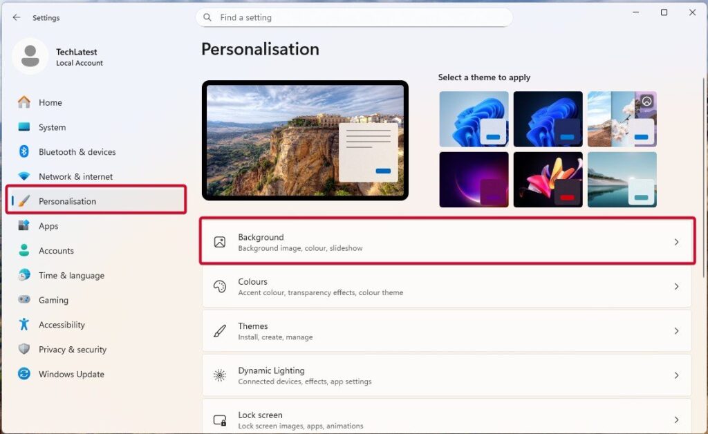 Navigate to Background in Personalisation - 8