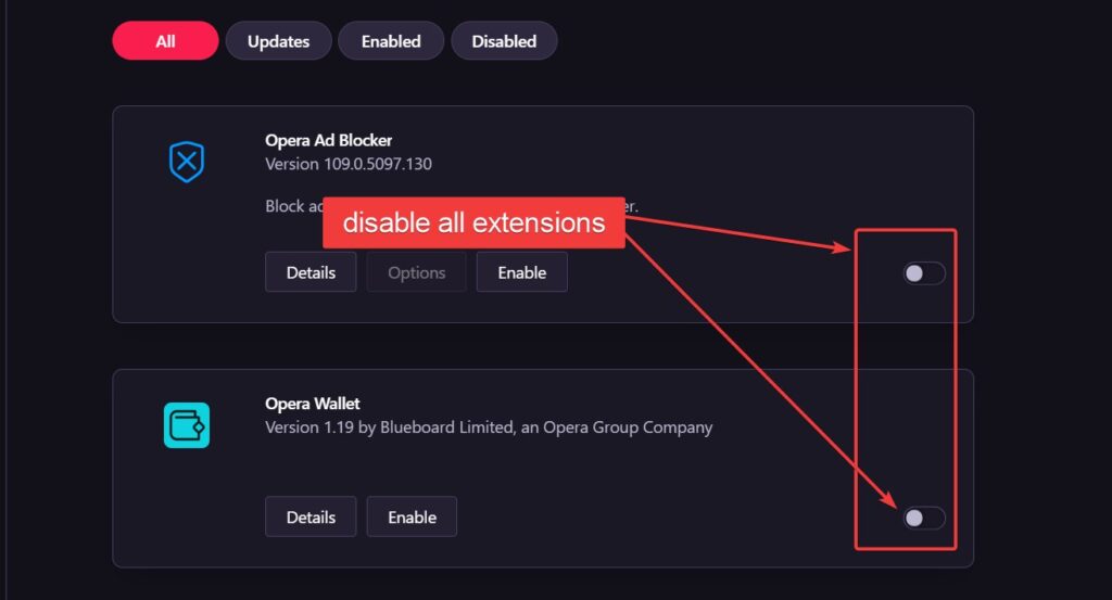 Update Opera and Disable Extensions - 4