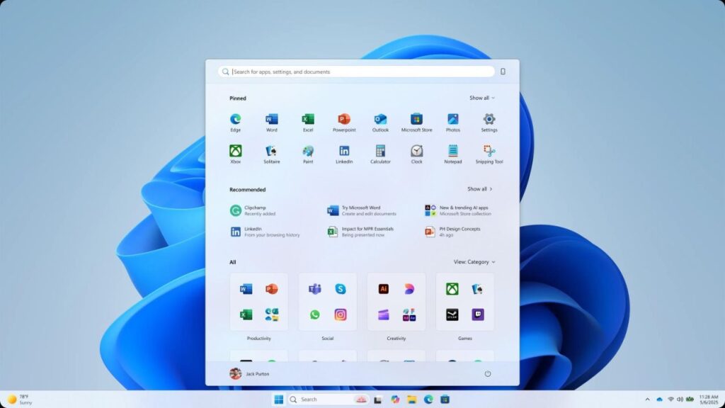 Windows 11 start menu