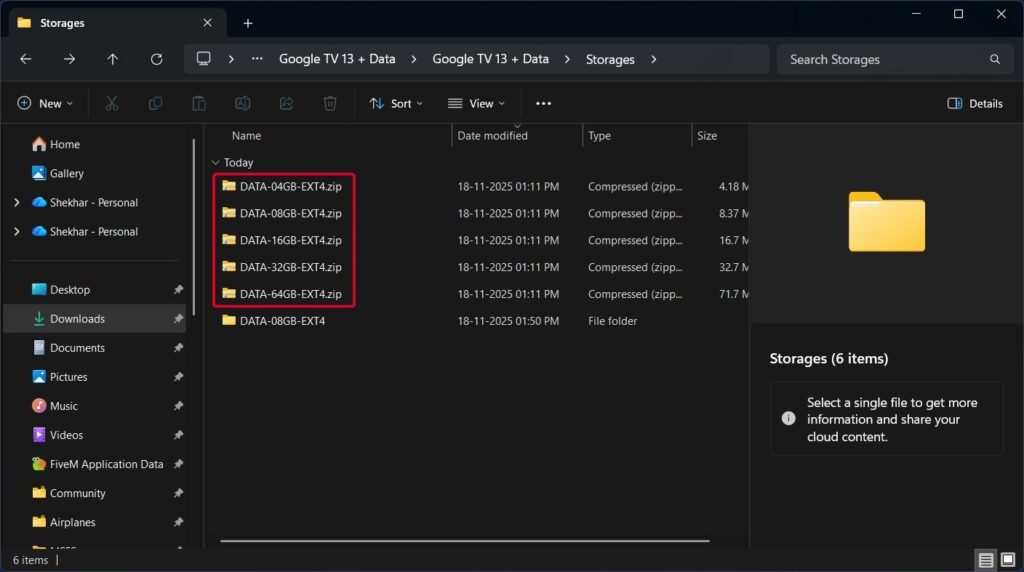 The Storages Folder inside the Google TV Folder - 12