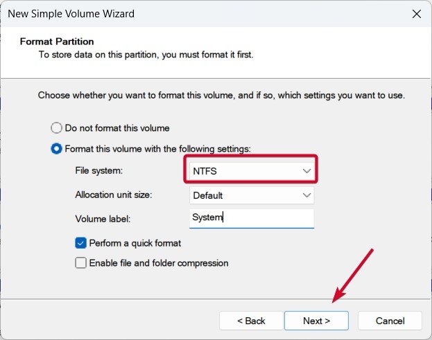 Choose File System as exFAT or NTFS - 8