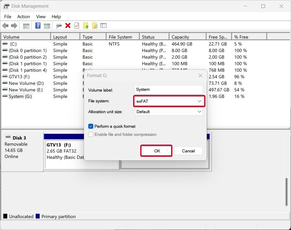 Format File System as exFAT - 9