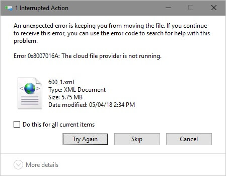 OneDrive Error 0x8007016A - 2