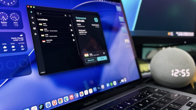 Surfshark VPN app opened on MacBook