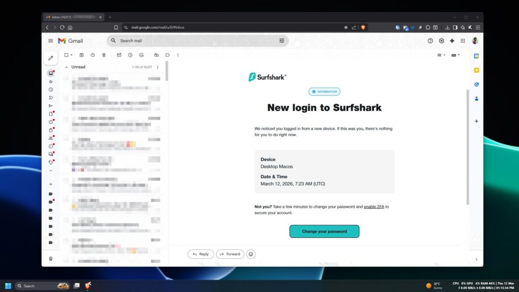 Surhshark Login Alert