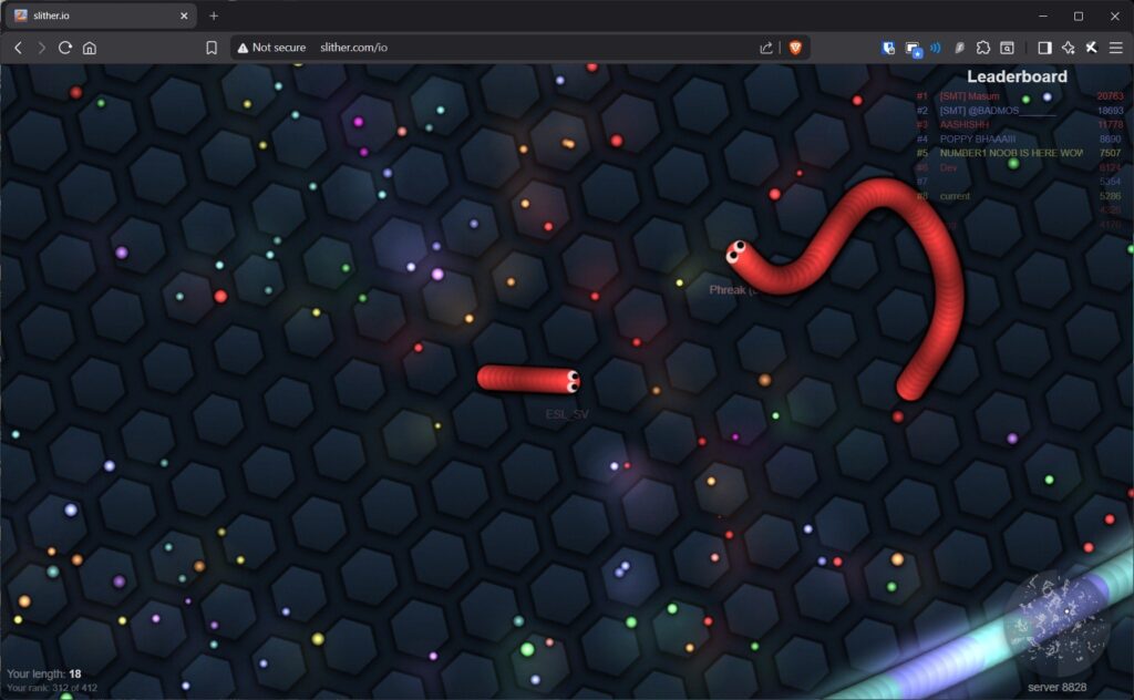 Slither.io opened in browser window