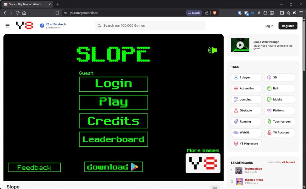 Slope opened in browser window